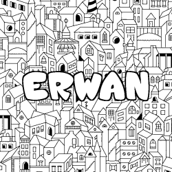 Coloriage prénom ERWAN - décor Ville