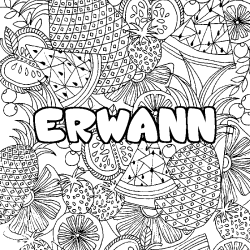 Coloriage pr&eacute;nom ERWANN - d&eacute;cor Mandala fruits