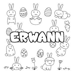 Coloriage pr&eacute;nom ERWANN - d&eacute;cor Paques
