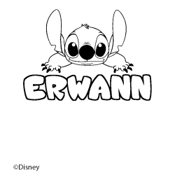 Coloriage pr&eacute;nom ERWANN - d&eacute;cor Stitch