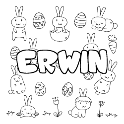 Coloriage pr&eacute;nom ERWIN - d&eacute;cor Paques