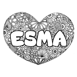 Coloriage prénom ESMA - décor Mandala coeur