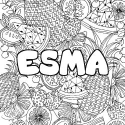 Coloriage pr&eacute;nom ESMA - d&eacute;cor Mandala fruits