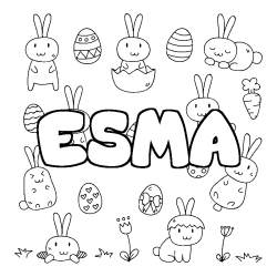 Coloriage prénom ESMA - décor Paques