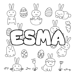 Coloriage pr&eacute;nom ESMA - d&eacute;cor Paques