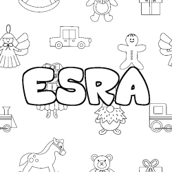 Coloriage pr&eacute;nom ESRA - d&eacute;cor Jouets