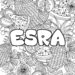 Coloriage pr&eacute;nom ESRA - d&eacute;cor Mandala fruits