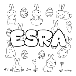 Coloriage pr&eacute;nom ESRA - d&eacute;cor Paques