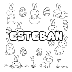 Coloriage pr&eacute;nom ESTEBAN - d&eacute;cor Paques