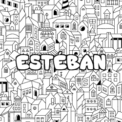 Coloriage pr&eacute;nom EST&Eacute;BAN - d&eacute;cor Ville