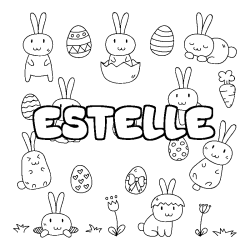 Coloriage pr&eacute;nom ESTELLE - d&eacute;cor Paques