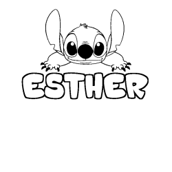 Coloriage prénom ESTHER - décor Stitch