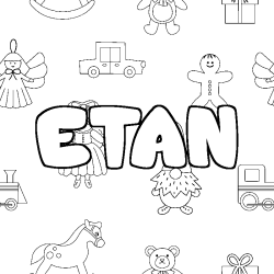 Coloriage pr&eacute;nom ETAN - d&eacute;cor Jouets