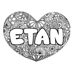Coloriage pr&eacute;nom ETAN - d&eacute;cor Mandala coeur