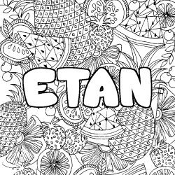 Coloriage prénom ETAN - décor Mandala fruits