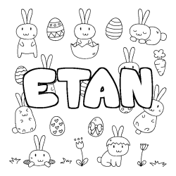 Coloriage pr&eacute;nom ETAN - d&eacute;cor Paques