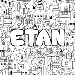 Coloriage prénom ETAN - décor Ville