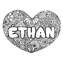 Coloriage pr&eacute;nom &Eacute;THAN - d&eacute;cor Mandala coeur