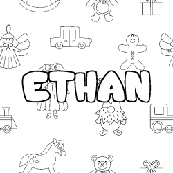 Coloriage pr&eacute;nom ETHAN - d&eacute;cor Jouets