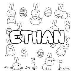 Coloriage pr&eacute;nom ETHAN - d&eacute;cor Paques