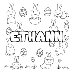 Coloriage pr&eacute;nom ETHANN - d&eacute;cor Paques