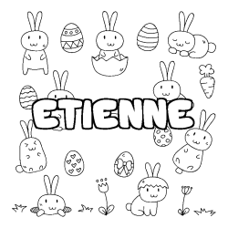 Coloriage pr&eacute;nom ETIENNE - d&eacute;cor Paques