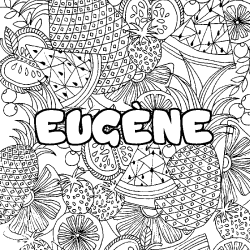 Coloriage pr&eacute;nom EUG&Egrave;NE - d&eacute;cor Mandala fruits