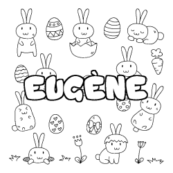 Coloriage pr&eacute;nom EUG&Egrave;NE - d&eacute;cor Paques