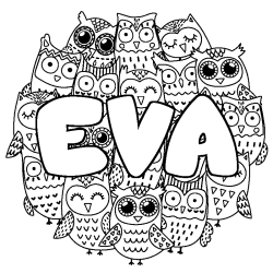 Coloriage prénom EVA - décor Chouettes