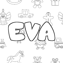 Coloriage prénom EVA - décor Jouets