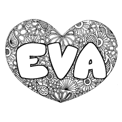 Coloriage prénom EVA - décor Mandala coeur