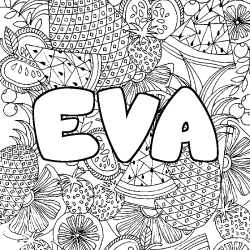 Coloriage prénom EVA - décor Mandala fruits