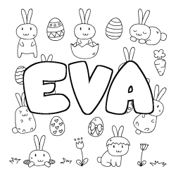 Coloriage pr&eacute;nom EVA - d&eacute;cor Paques