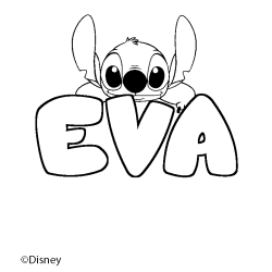Coloriage pr&eacute;nom EVA - d&eacute;cor Stitch