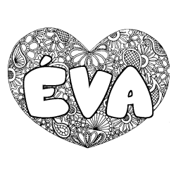 Coloriage pr&eacute;nom &Eacute;VA - d&eacute;cor Mandala coeur