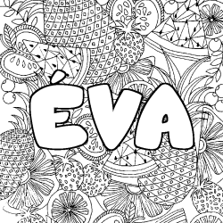 Coloriage prénom ÉVA - décor Mandala fruits