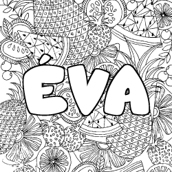Coloriage pr&eacute;nom &Eacute;VA - d&eacute;cor Mandala fruits