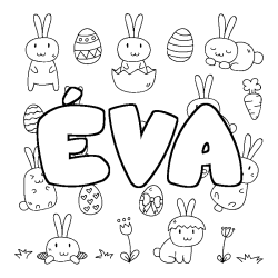 Coloriage pr&eacute;nom &Eacute;VA - d&eacute;cor Paques