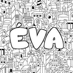 Coloriage prénom ÉVA - décor Ville
