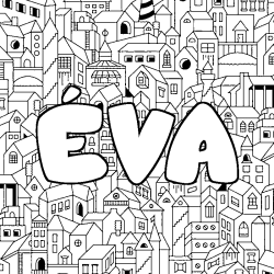 Coloriage pr&eacute;nom &Eacute;VA - d&eacute;cor Ville