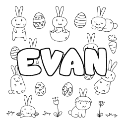 Coloriage pr&eacute;nom EVAN - d&eacute;cor Paques