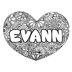 Coloriage pr&eacute;nom EVANN - d&eacute;cor Mandala coeur