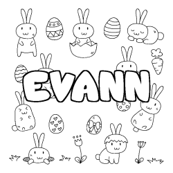 Coloriage pr&eacute;nom EVANN - d&eacute;cor Paques