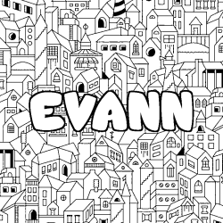 Coloriage pr&eacute;nom EVANN - d&eacute;cor Ville