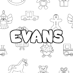 Coloriage pr&eacute;nom EVANS - d&eacute;cor Jouets