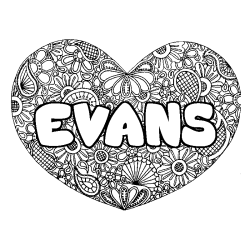 Coloriage pr&eacute;nom EVANS - d&eacute;cor Mandala coeur