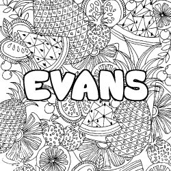 Coloriage prénom EVANS - décor Mandala fruits