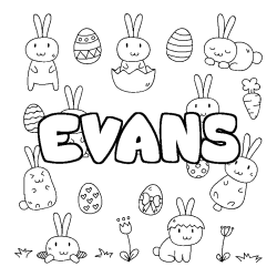 Coloriage pr&eacute;nom EVANS - d&eacute;cor Paques