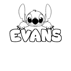 Coloriage prénom EVANS - décor Stitch