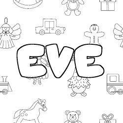 Coloriage prénom EVE - décor Jouets